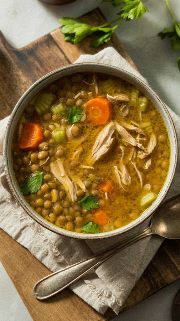 comforting chicken lentil soup