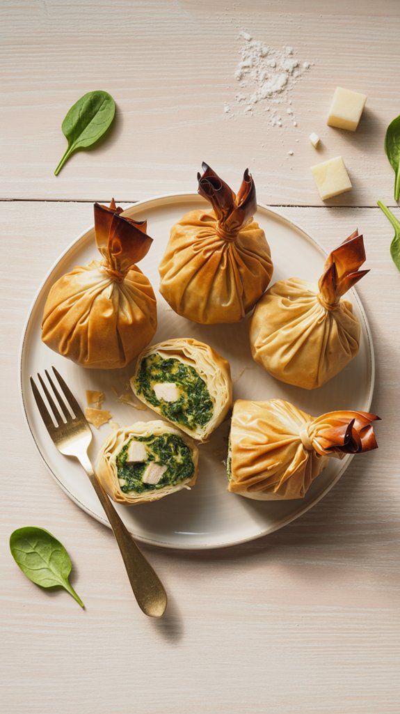 crispy chicken spinach parcels