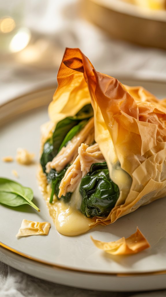 golden chicken phyllo parcels